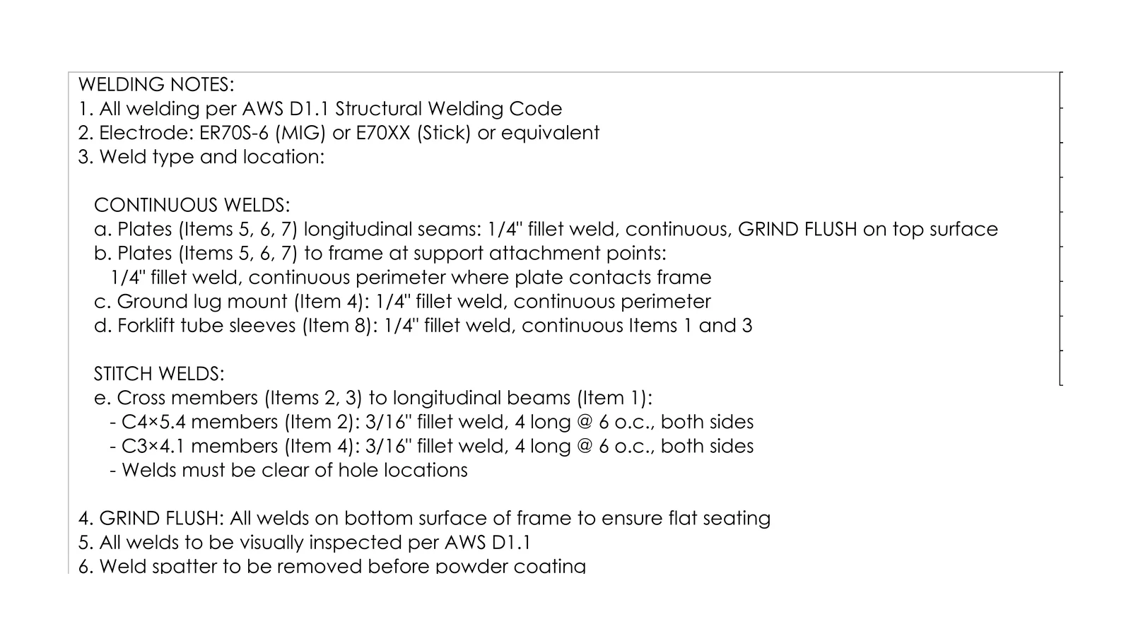 Detail of an approval drawing with fabrication dimensions and notes